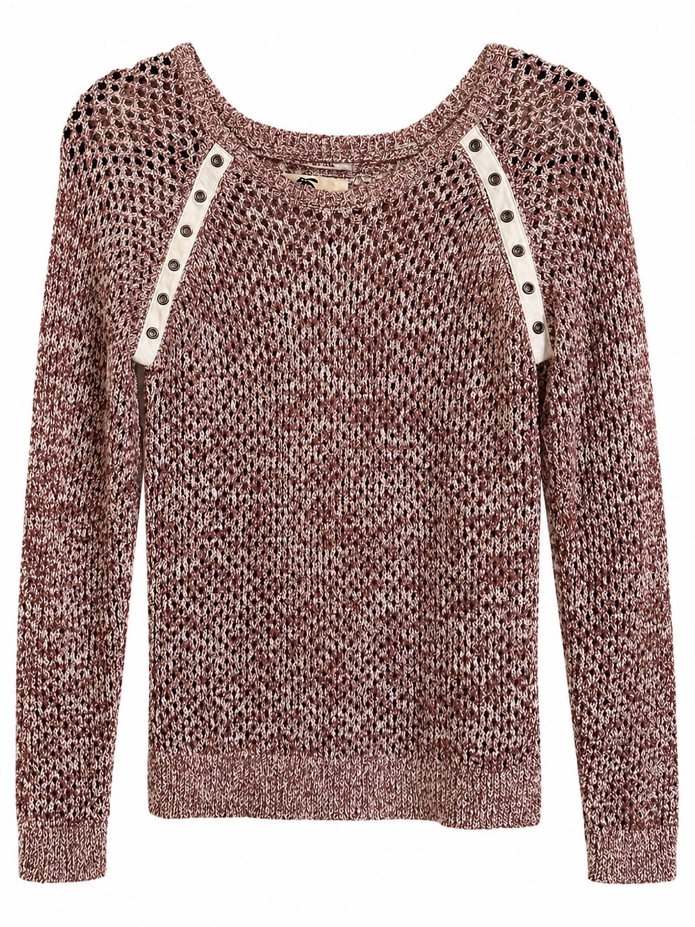 Maison Scotch Open Knit Sweater Womens M Dark Pink Button Shoulder Cotton Blend - Picture 3 of 12
